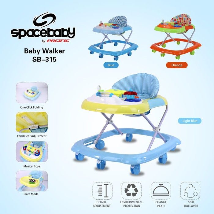 Spacebaby Baby Walker SB 315 Mainan Stir - Alat Bantu Belajar Jalan Bayi Spacebaby - 315 Biru - 3