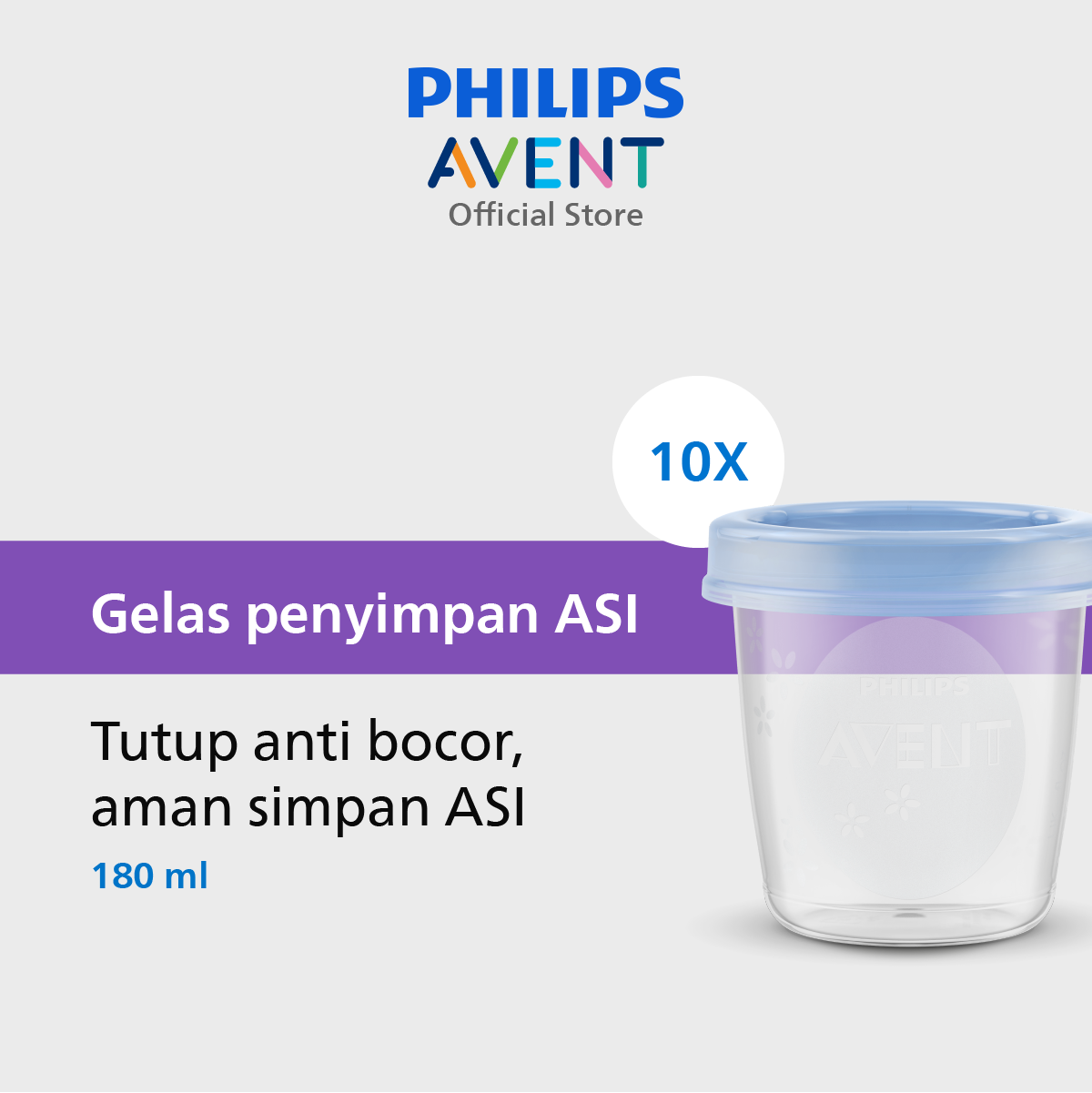 Philips Breast Milk Storage Cups 180ml/10 SCF618/10 Aksesori Pompa ASI - 1