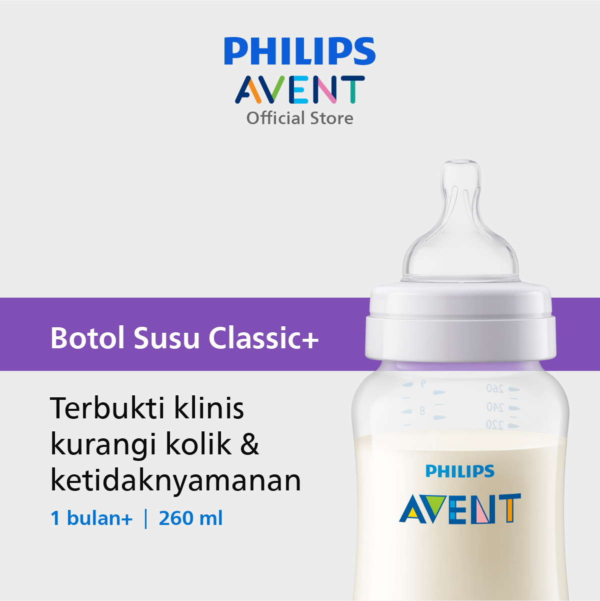 Philips Avent Classic Plus Bottle 260ml 1M+ SCF563/18 Botol Susu Bayi - 1
