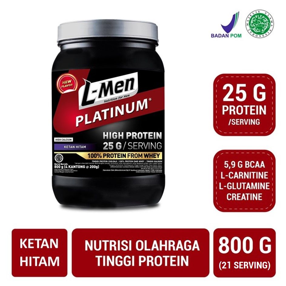 L-Men Platinum Ketan Hitam 800g (25g protein / serving) - Suplemen Tinggi Whey Protein Rendah Lemak | 2305545288 - 1