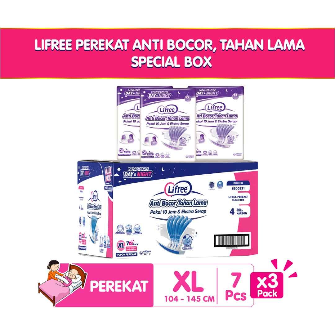 Lifree Popok Dewasa Perekat Menyerap & Kering XL7 - Karton Isi 3 Pack [Exclusive Online] - 1
