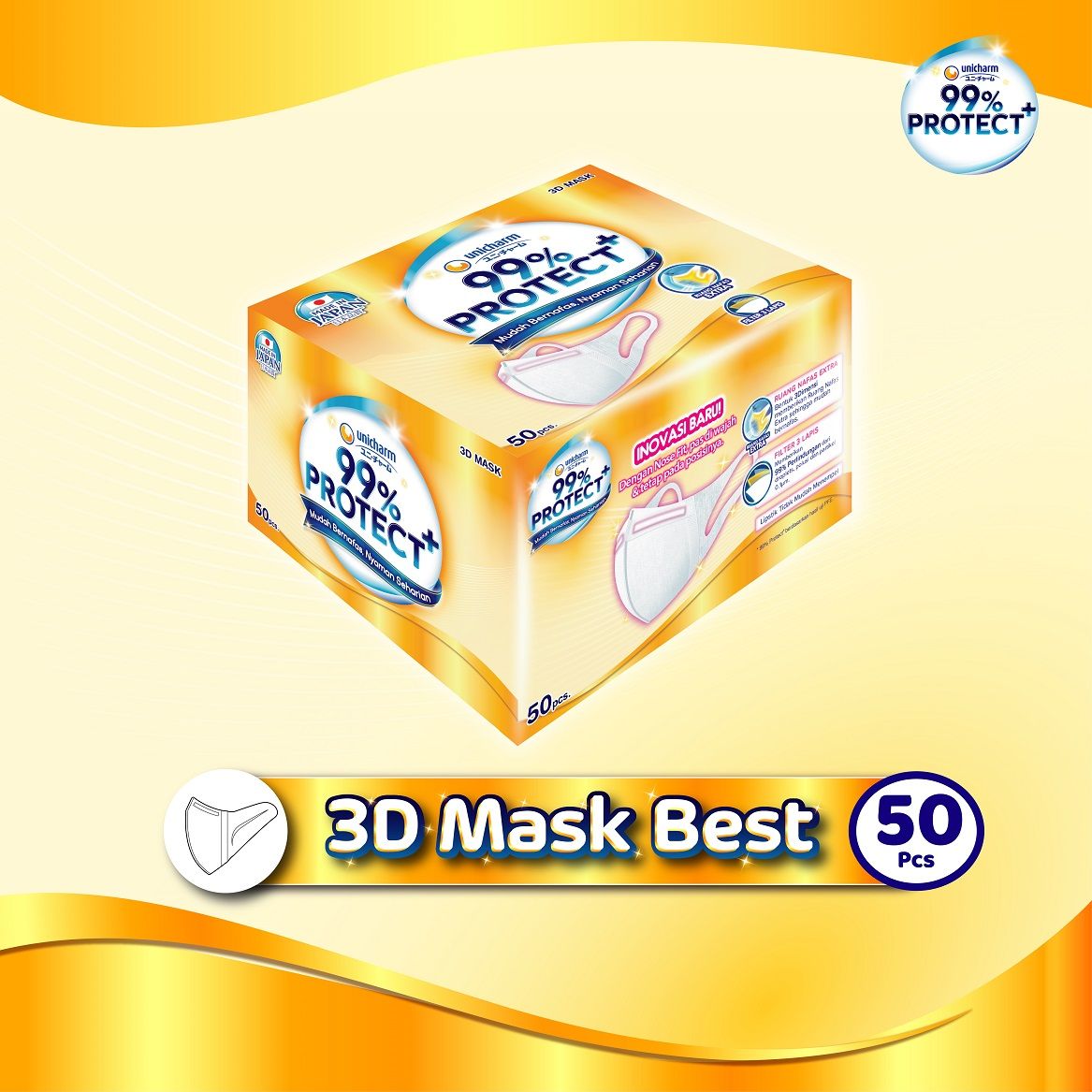 Masker Unicharm 99% Protect+ 3D Premium 50 pcs - [Eksklusif Online] - 1