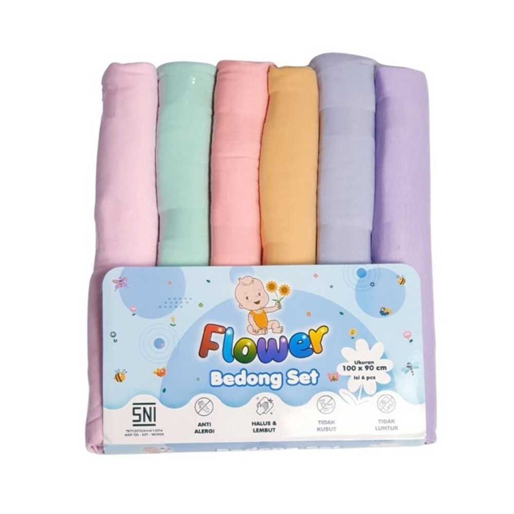 Flower Bedong Bayi Set 6 In 1 Rainbow Pastel Print Boy Girl Unisex Girl Edition - 1