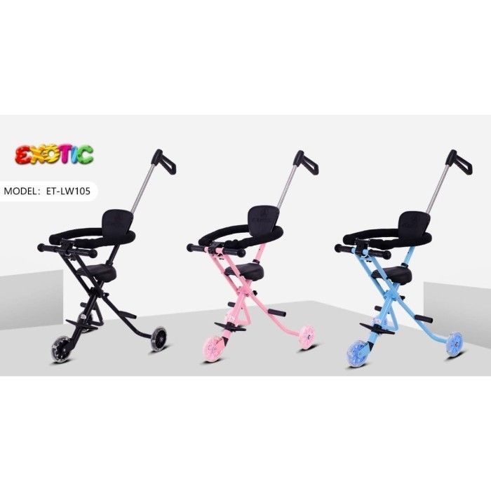 Exotic Stroler Anak Bayi Balita Kursi Dorong Micro Stroller Trike Exotic ET LW105 Roda 3 Pink - 3