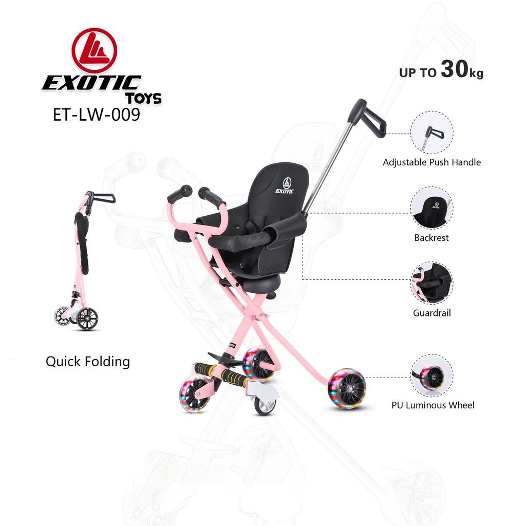Exotic Stroler Anak Bayi Balita Kursi Dorong Micro Stroller Trike Exotic ET LW009 Pink - 2