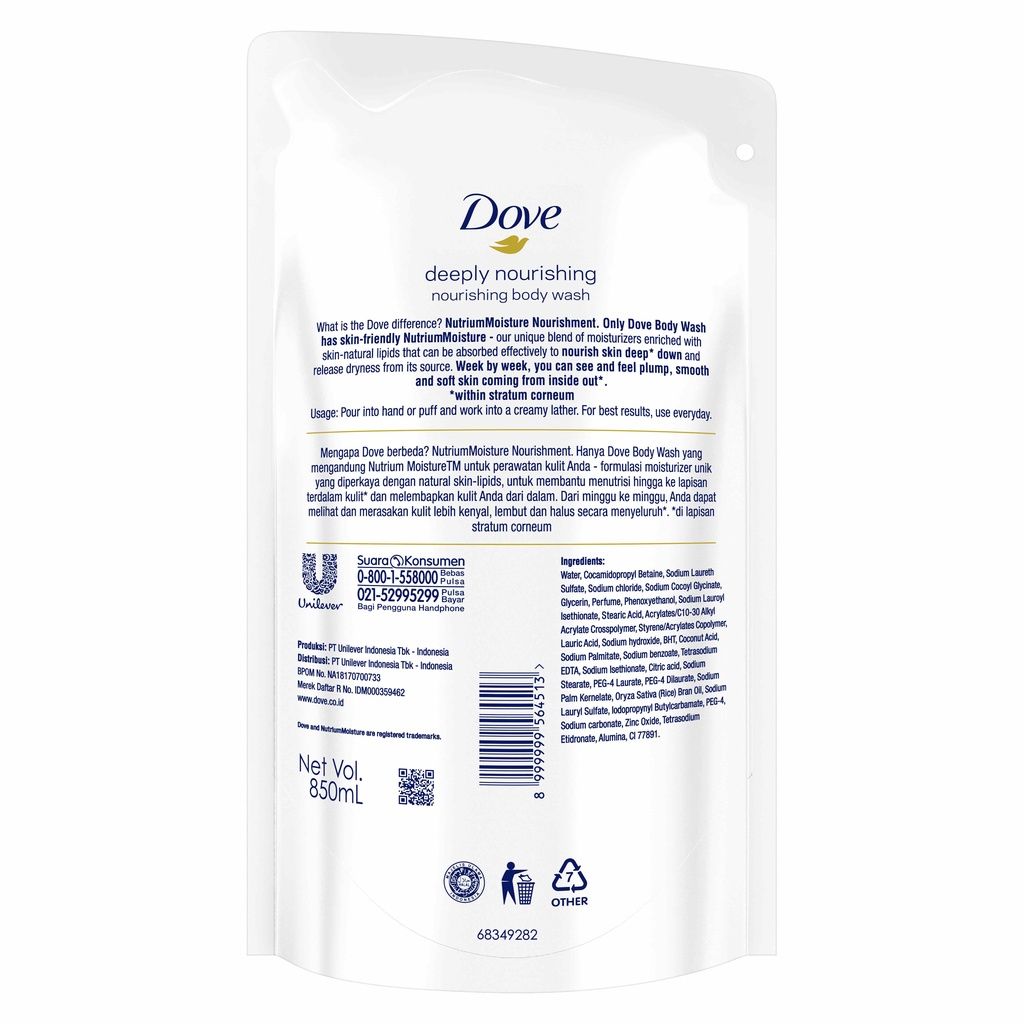 Dove Body Wash Deeply Nourishing Refill 850 Ml - 3