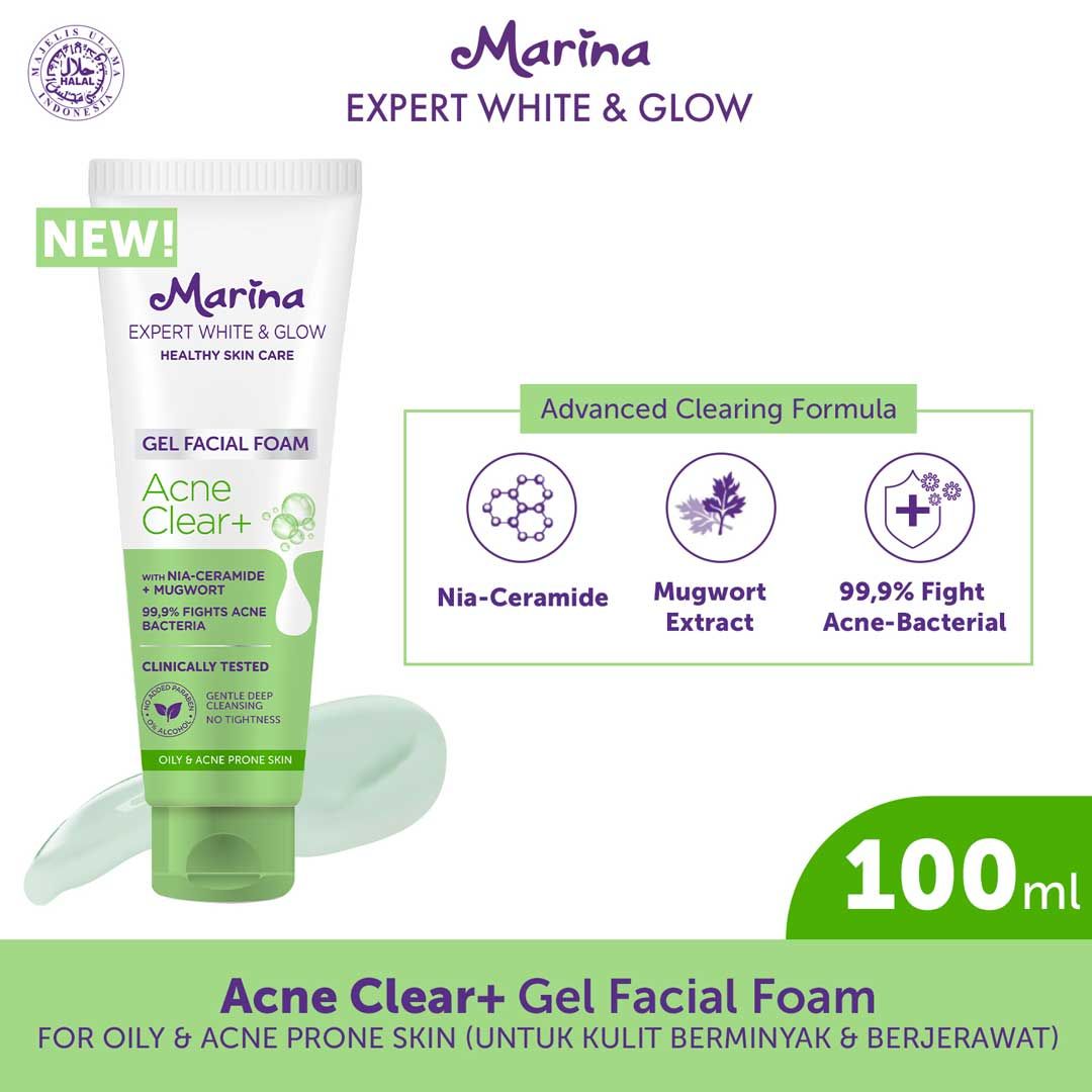 Marina Expert White & Glow Gel Facial Foam - Acne Clear+ 100 ml - 1