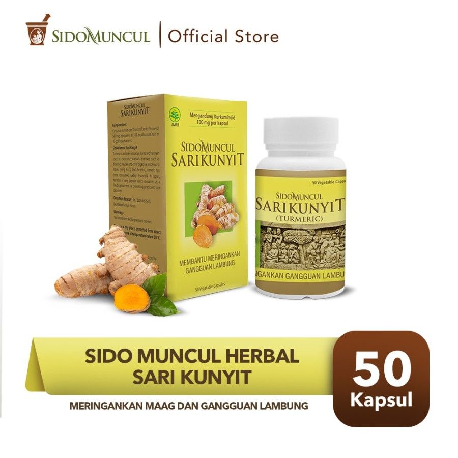 Sido Muncul Herbal Sari Kunyit 50 Kapsul - Sakit Mag Perut Lambung - 1