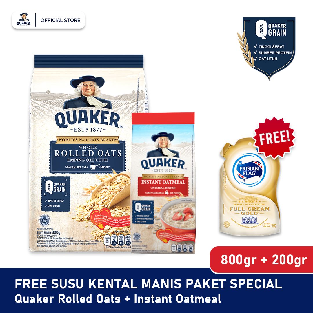 Quaker Rolled Oat 800g + Instant 200g Free Frisian - 1
