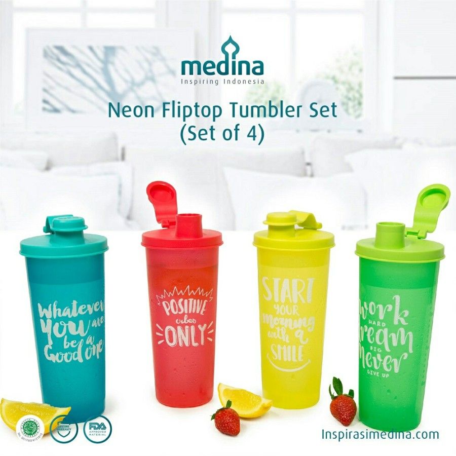 Medina Botol Minum/Tumbler - Neon Fliptop Tumbler Set (Set Of 4) - 1