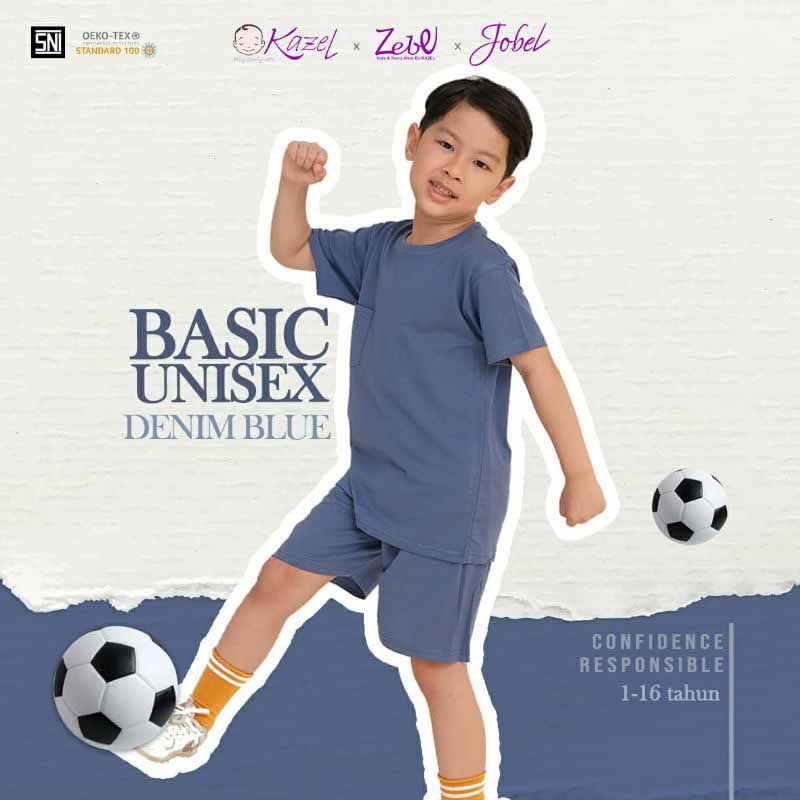 Kazel x Jobel Tshirt + Short Basic - Unisex Edition (1 - 16 tahun) Babycuteonlineshop Denim Blue - Size S - 1