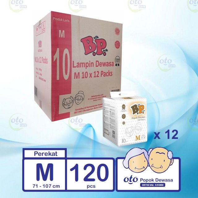 OTO BP Adult Diaper Popok Dewasa model Perekat ukuran M, isi 10 pcs x 12 - 1
