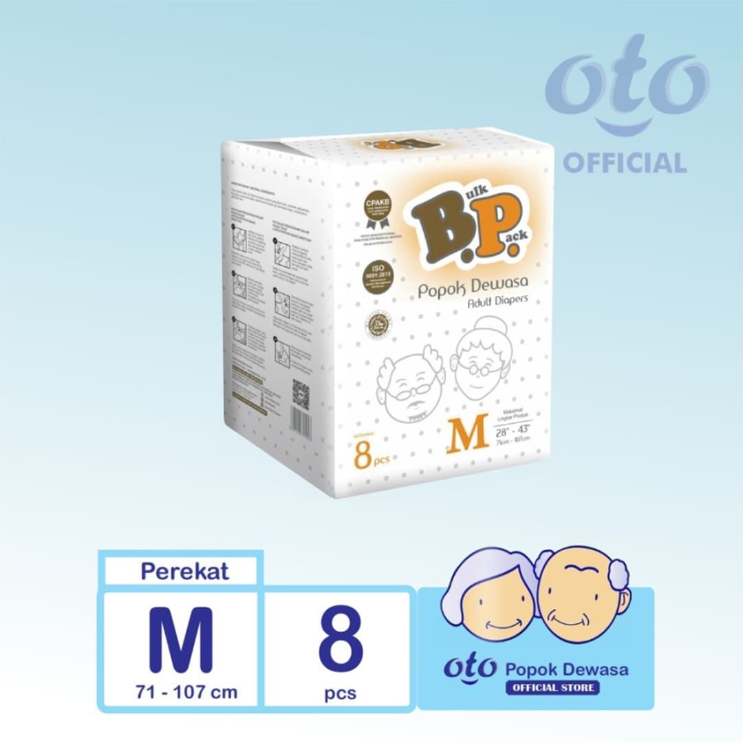 OTO BP Adult Diaper Popok Dewasa model Perekat ukuran M isi 8 pcs - 1