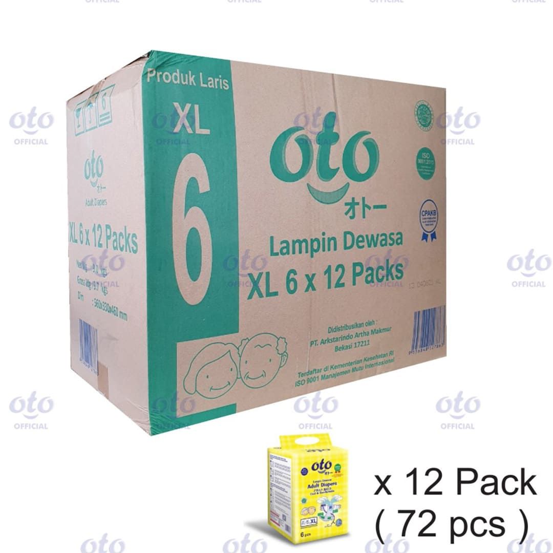 OTO Diapers Adult  Popok Dewasa model Perekat ukuran XL,isi 6pcs x 12 - 1