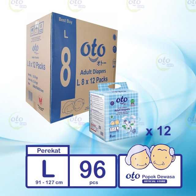 OTO Diapers Adult  Popok Dewasa model Perekat ukuran L isi 8 pcs x 12 - 1