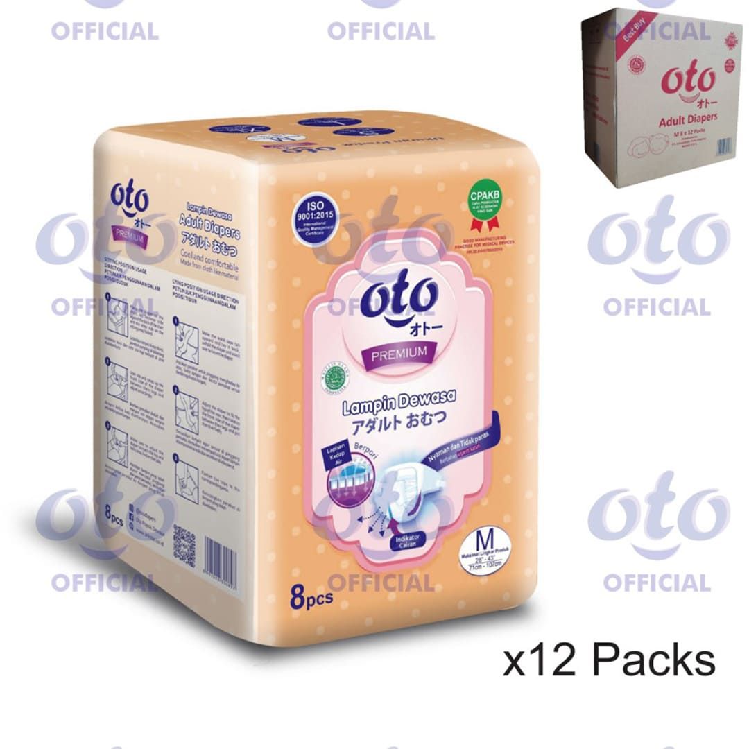 OTO Diapers for Adult  Popok Dewasa Premium ukuran M, isi 8pcs x 12 - 1