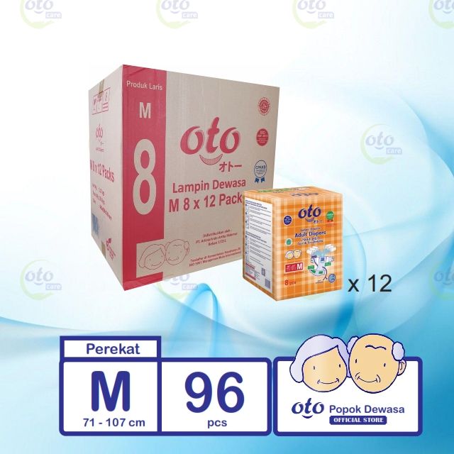 OTO Diapers Adult  Popok Dewasa model Perekat ukuran M,isi 8pcs x 12 - 1