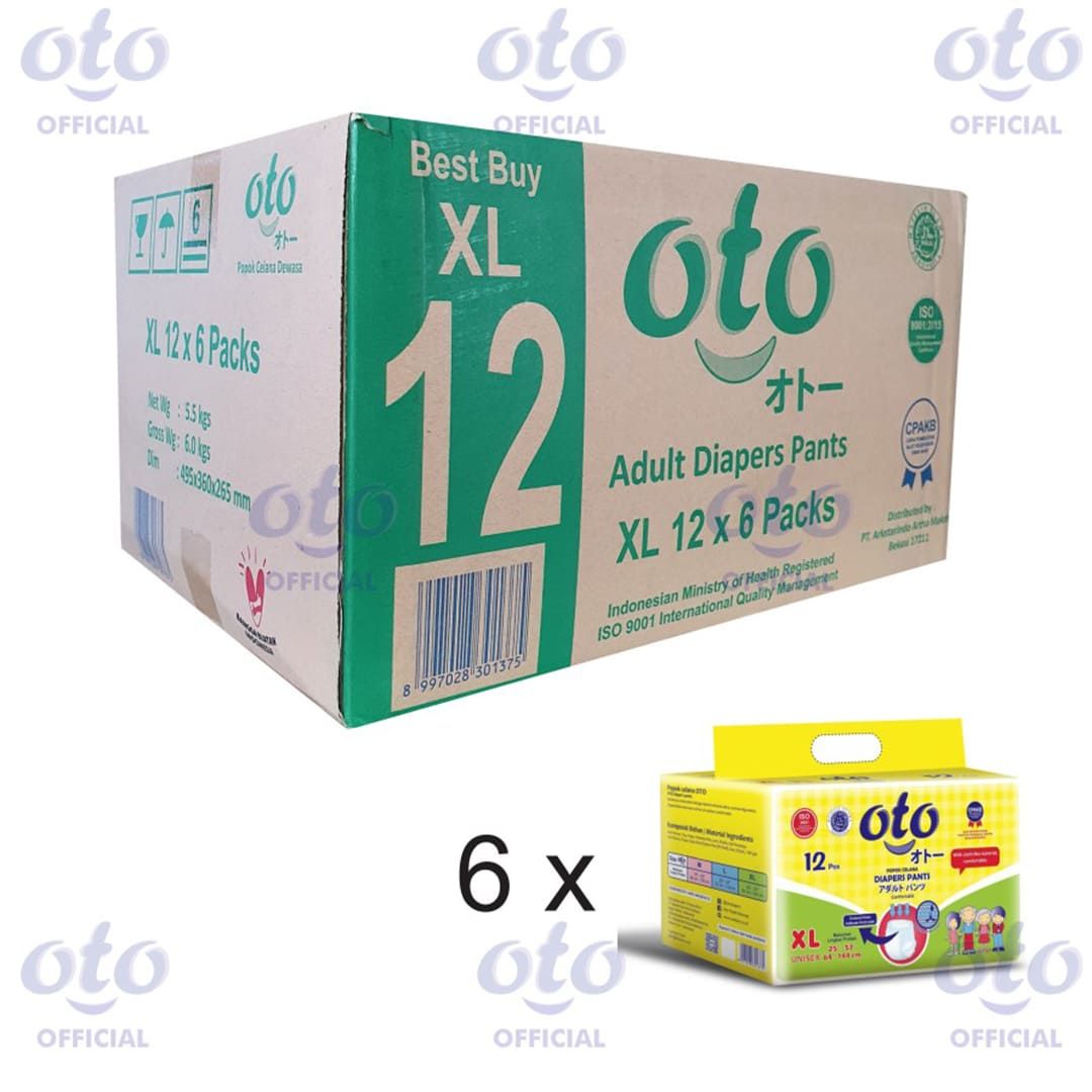 OTO Diapers PANTS  Popok Dewasa model Celana ukuran XL,isi 12 pcs x 6 - 1