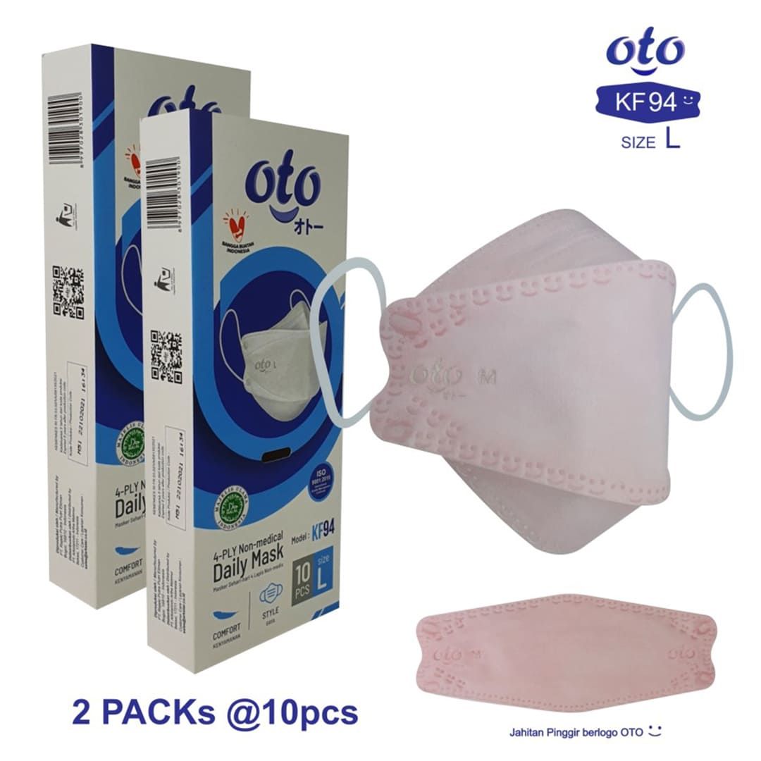 OTO Masker KF94 Face Daily Mask 4 ply 2 pack x 10 pcs ( 20pcs ) - PINK - L - 2