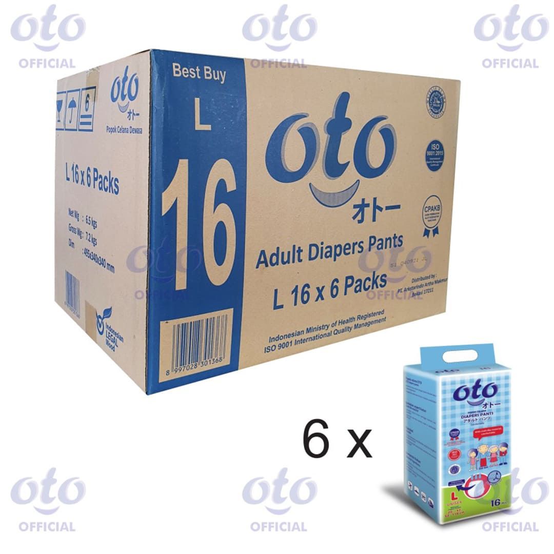 OTO Diapers PANTS  Popok Dewasa model Celana ukuran L, isi 16 pcs x 6 - 1