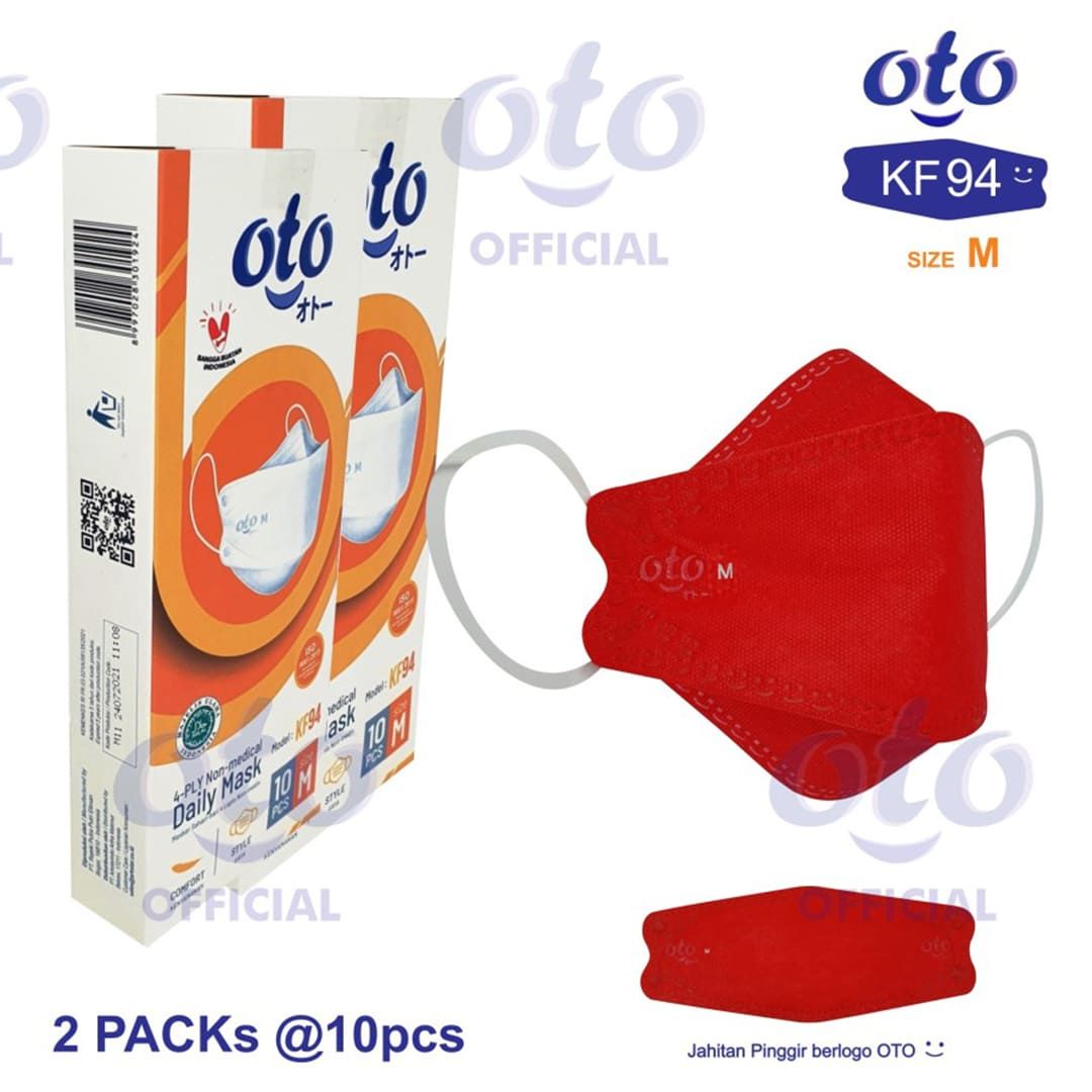 OTO Masker KF94 Face Daily Mask 4 ply 2 pack x 10 pcs ( 20pcs ) -MERAH - M - 2