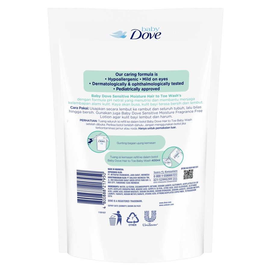 Baby Dove Hair to Toe Wash Sensitive Moisture Refill 430ml - 3