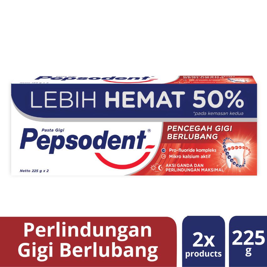 Pepsodent Pencegah Gigi Berlubang Pasta Gigi 225G Value Pack - 1