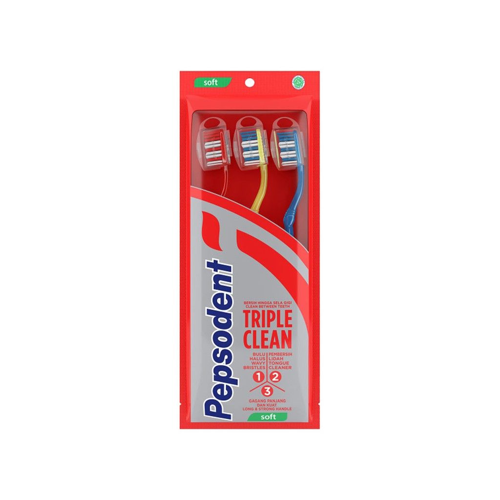 Pepsodent Sikat Gigi Triple Clean Isi 3Pc - 1