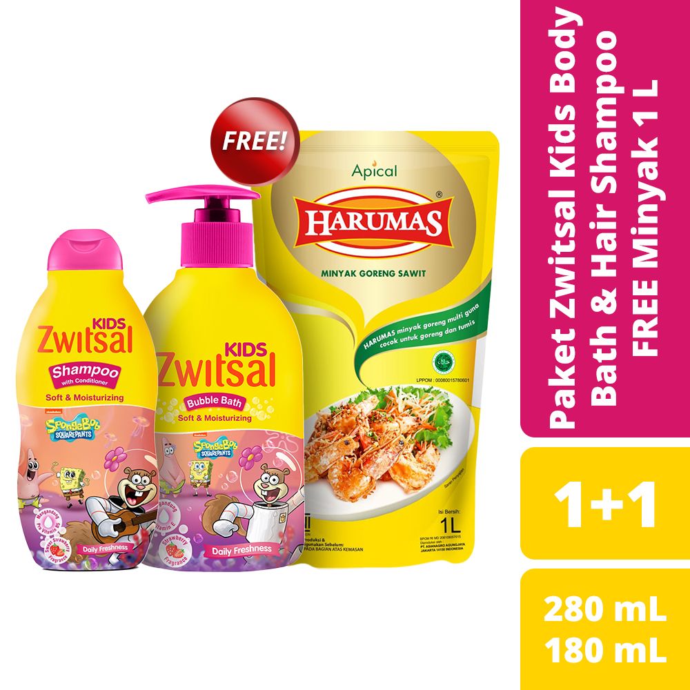 Paket Zwitsal Pink Bath & Shampoo Free Minyak 1L - 1