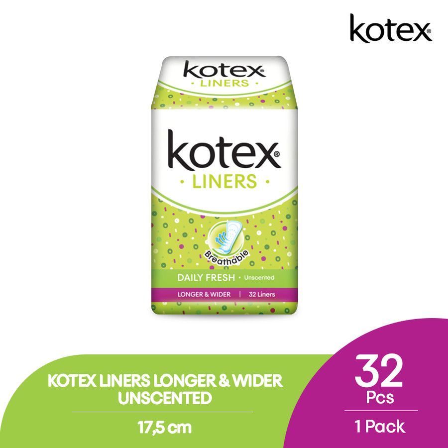 Kotex Liners Longer & Wider Unscented 32s - 1