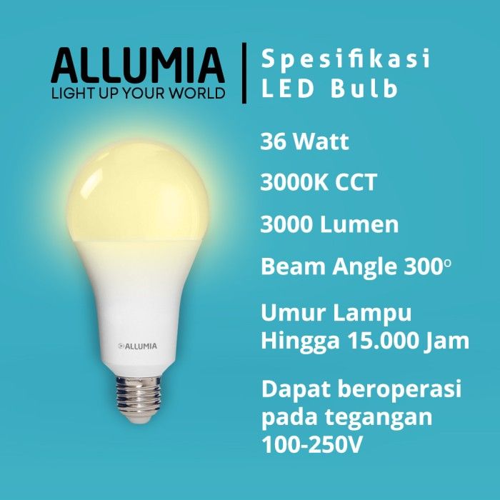 Allumia 36 Watt Lampu Bohlam LED Bulb 3000k Kuning (Warm White) - 3