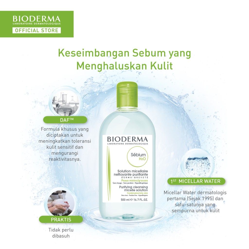 Bioderma Sebium H2O 500 ml - Micellar Water untuk Kulit Kombinasi / Berminyak / Berjerawat - 4