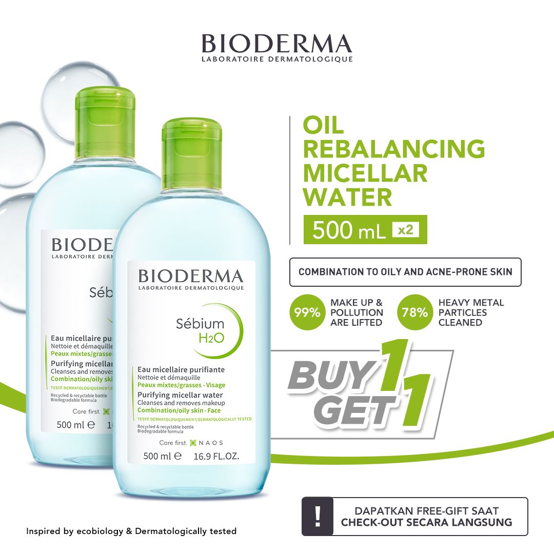 Bioderma Sebium H2O 500 ml - Micellar Water untuk Kulit Kombinasi / Berminyak / Berjerawat - 1
