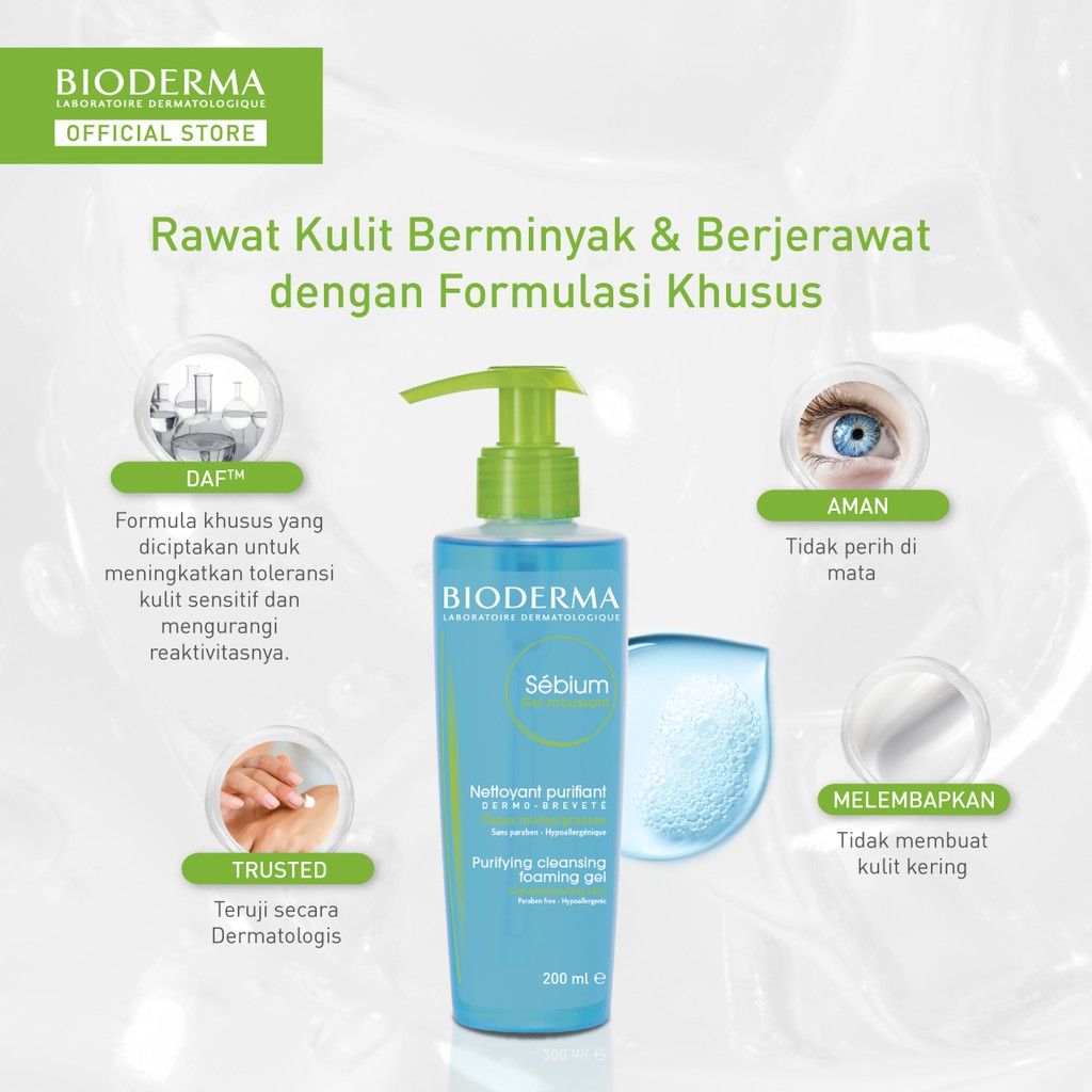 Bioderma Sebium Gel Moussant 200 ml - Facial Wash untuk Kulit Kombinasi / Berminyak / Berjerawat - 2