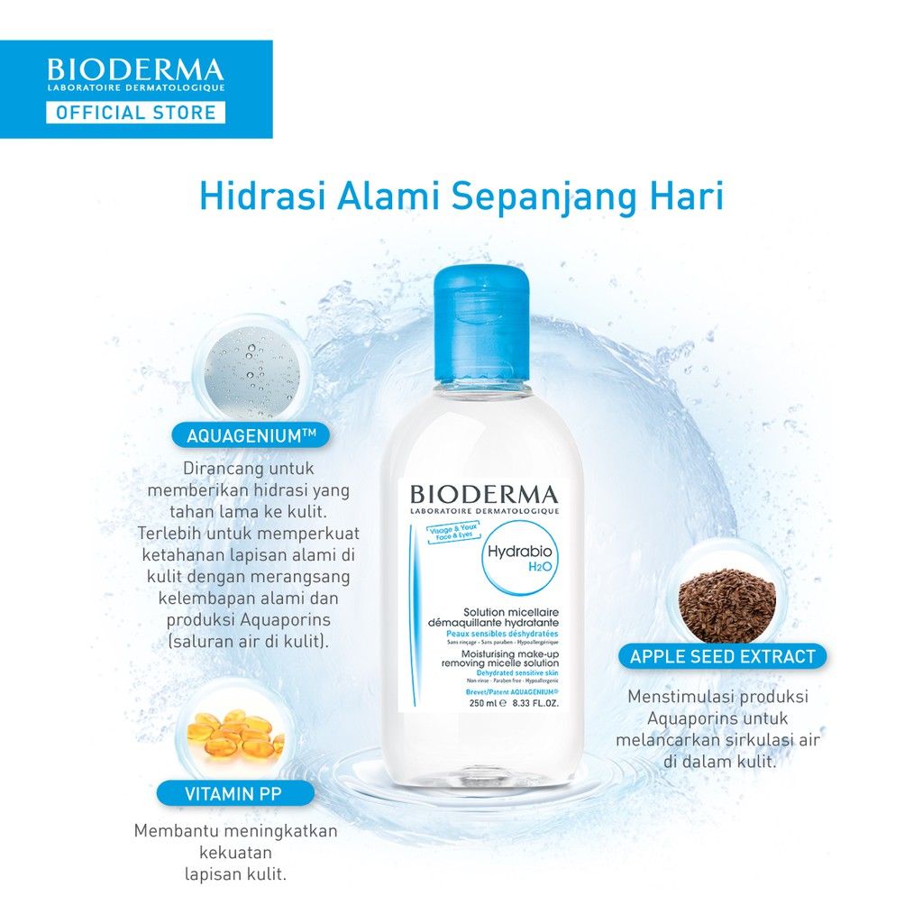 Bioderma Hydrabio H2O 250 ml - Micellar Water untuk Kulit Dehidrasi / Kering Dan Sensitif - 2