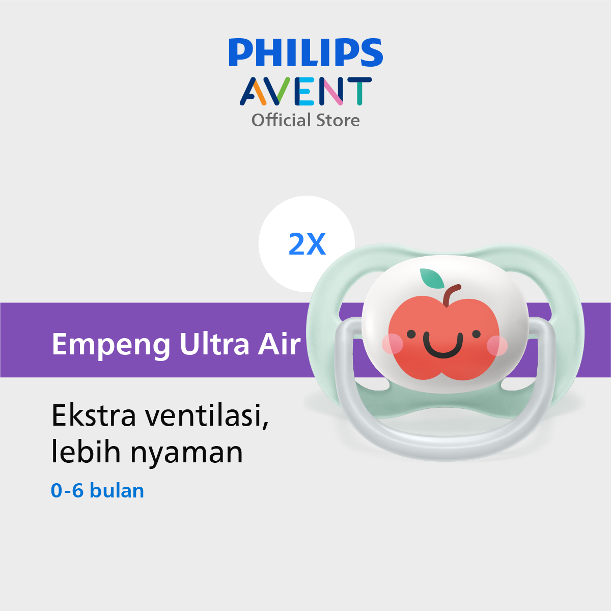 Philips Avent Soother Ultra Air 0-6M Apple&Pear SCF080/17 Empeng Bayi - 1