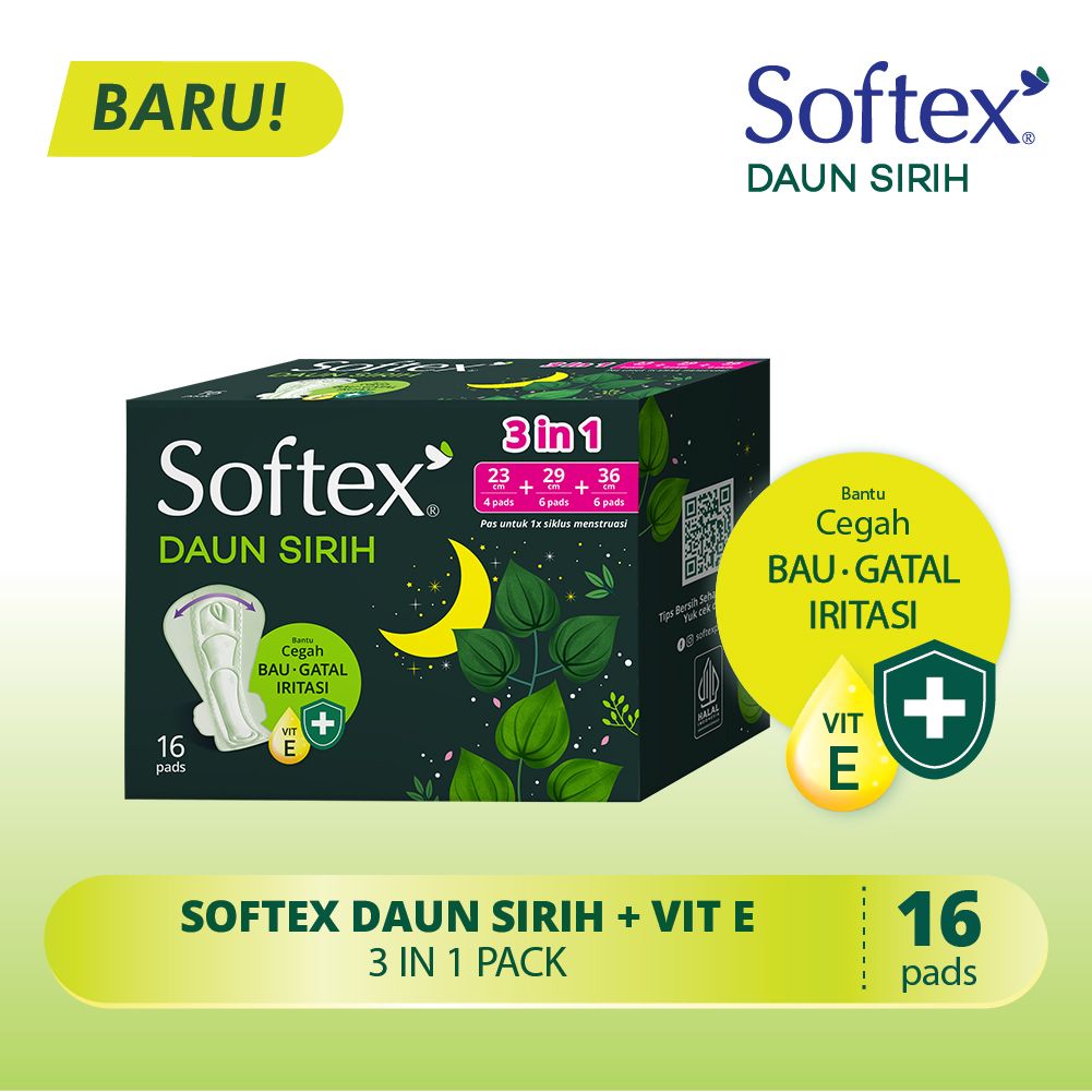 Softex Daun Sirih + Vitamin E 3in1 isi 16 pads - 1