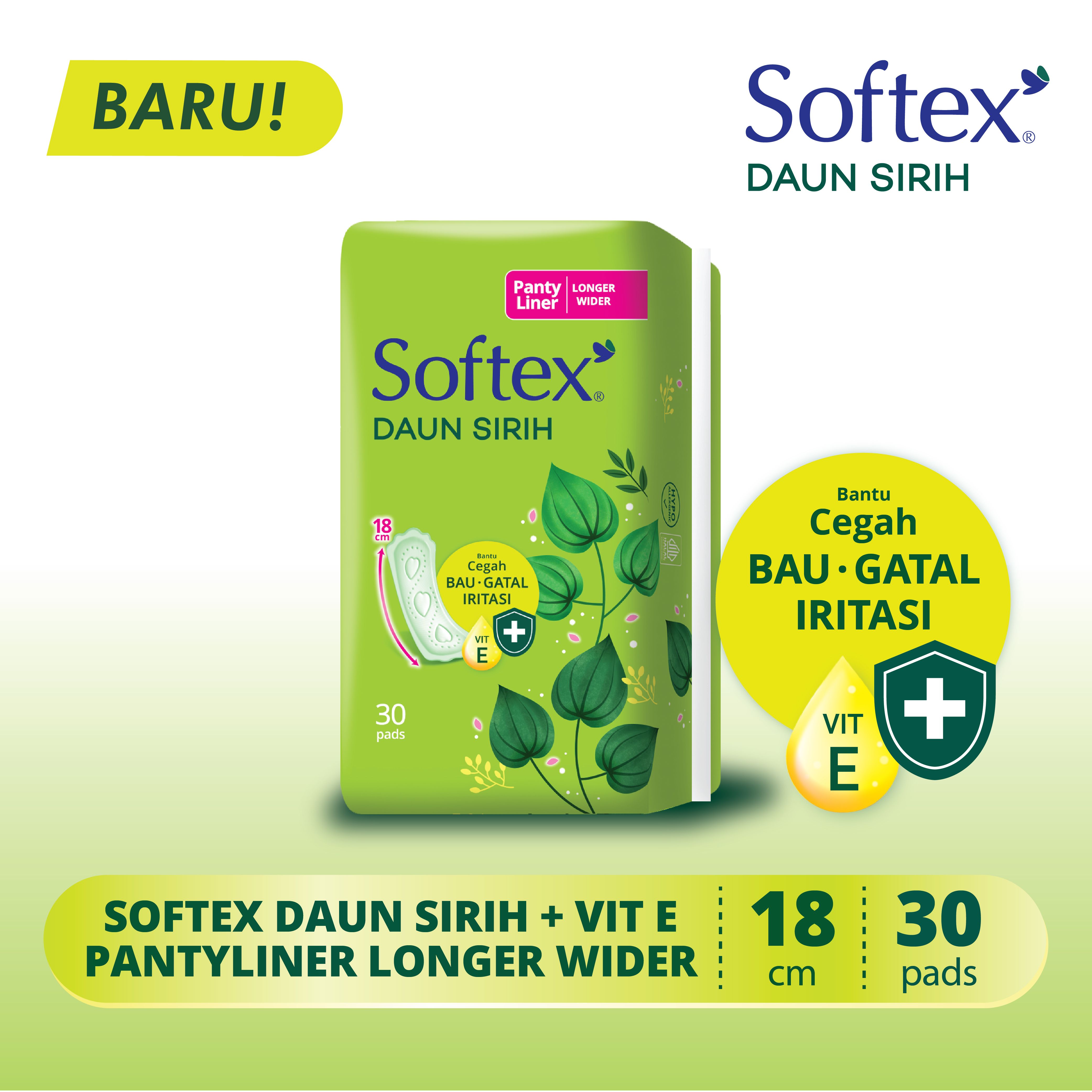 Pantyliner Softex Daun Sirih + Vitamin E Longer & Wider isi 30 pads - 1