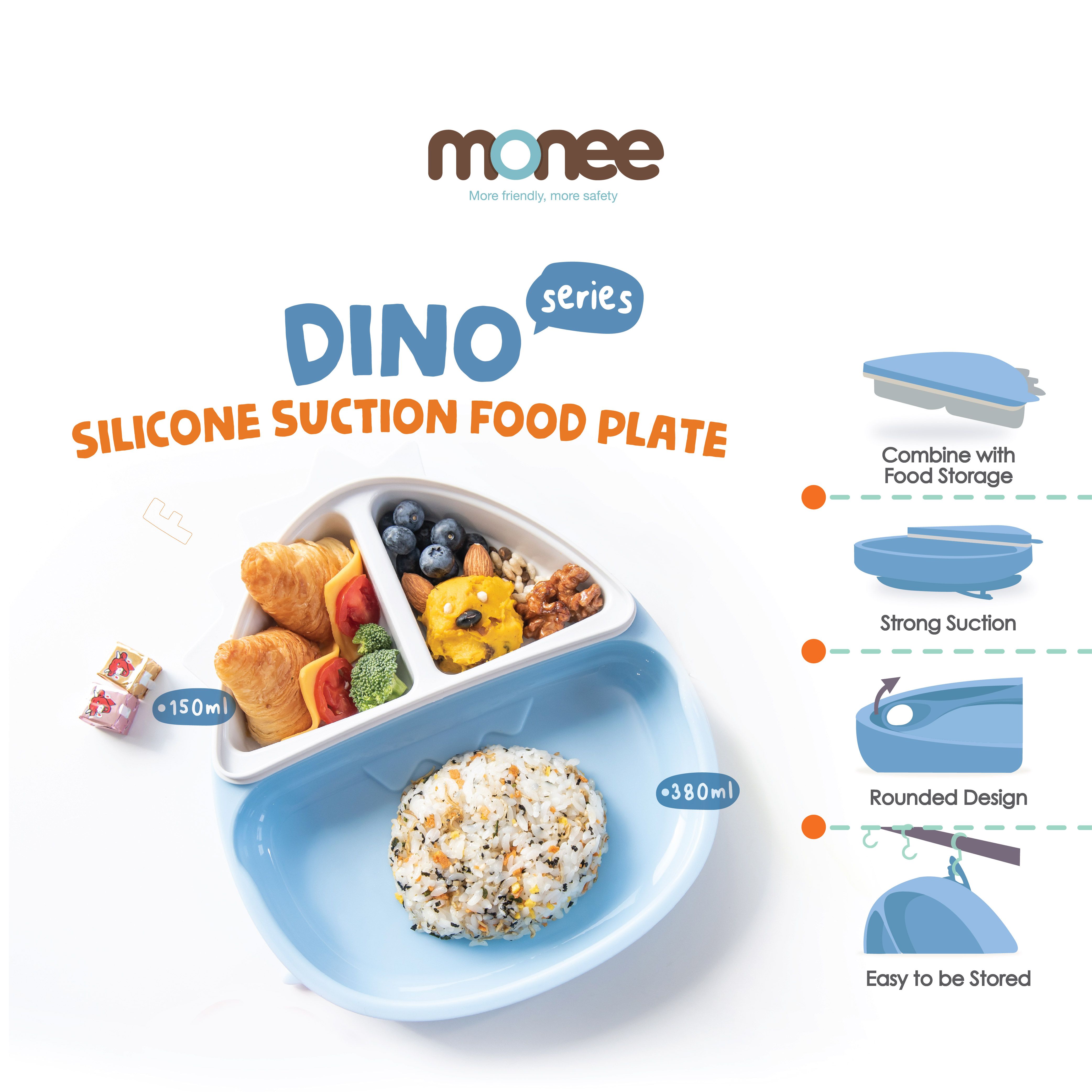 Monee Dinosaur Silicone Suction Food Plate Choco - 1