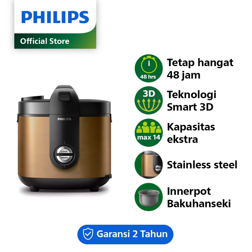 Philips Rice Cooker 2L - Premium Plus Gold HD3138/34 - 1