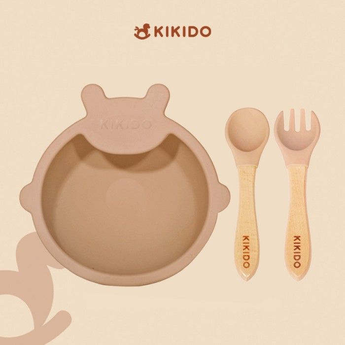 Kikido - Nomnom Bear Feeding Set Cookie - Set Alat Makan Silikon Bayi - 3