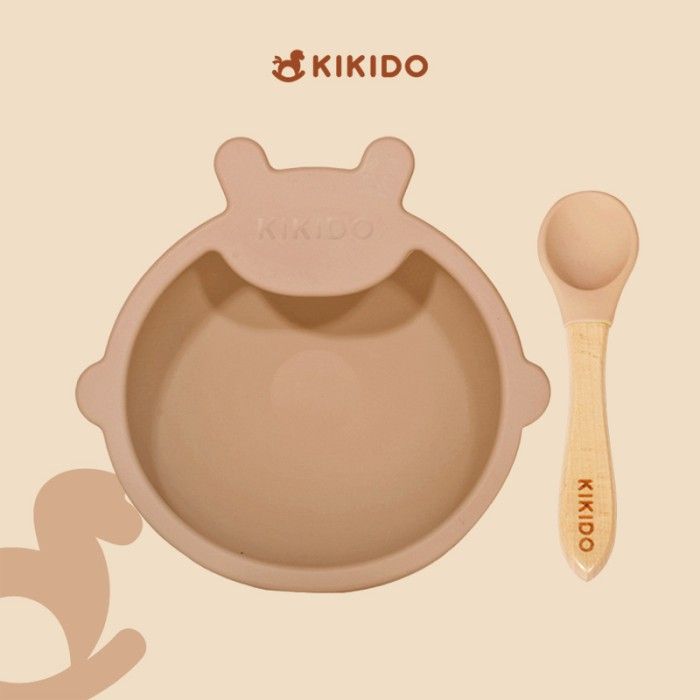 Kikido - Nomnom Bear Feeding Set Cookie - Set Alat Makan Silikon Bayi - 1