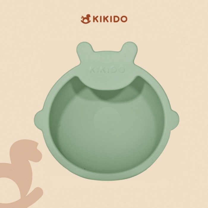 Kikido - Nomnom Bear Feeding Set Pea - Set Alat Makan Silikon Bayi - 4