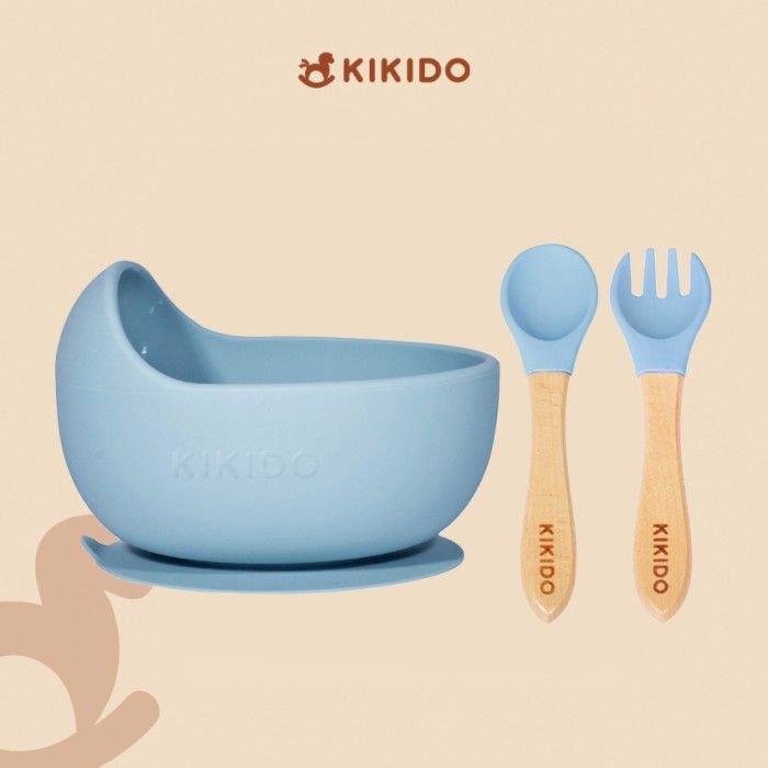 Kikido - Nomnom Feeding Set Blueberry - Silicone Cutlery Set Baby - 3