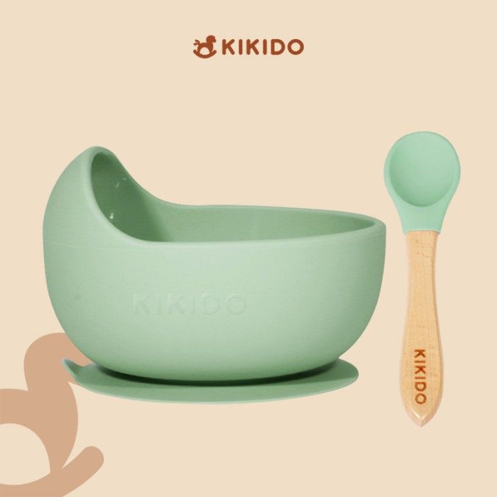 Kikido - Nomnom Feeding Set Pea - Set Alat Makan Silikon Bayi - 1