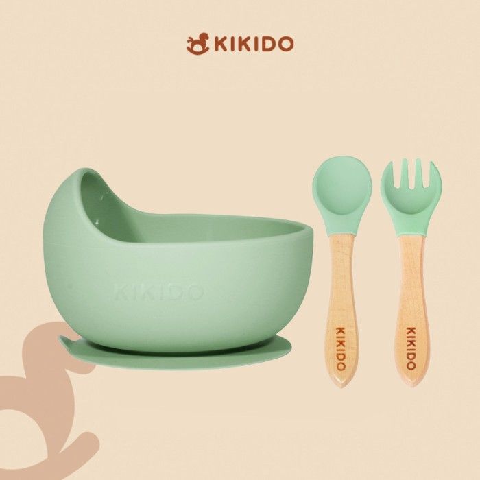 Kikido - Nomnom Feeding Set Pea - Set Alat Makan Silikon Bayi - 3