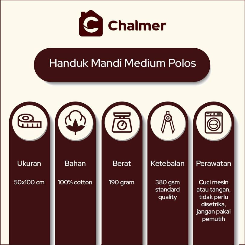 Handuk Mandi Chalmer 50x100 cm Medium Handuk Travel - Biru Sedang - 5