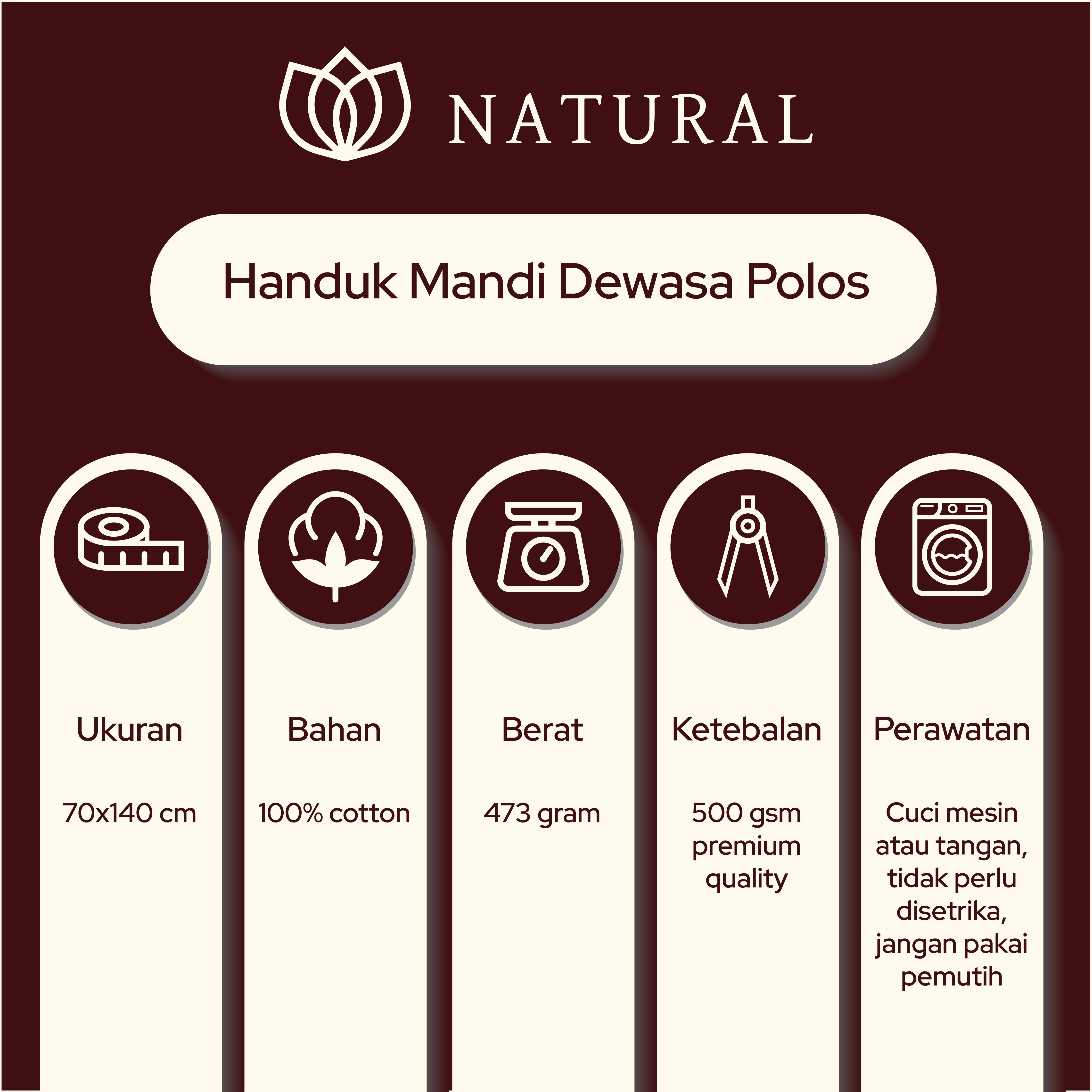 Handuk Mandi Natural by Chalmer 70x140 cm Handuk Tebal Premium - Purple - 4