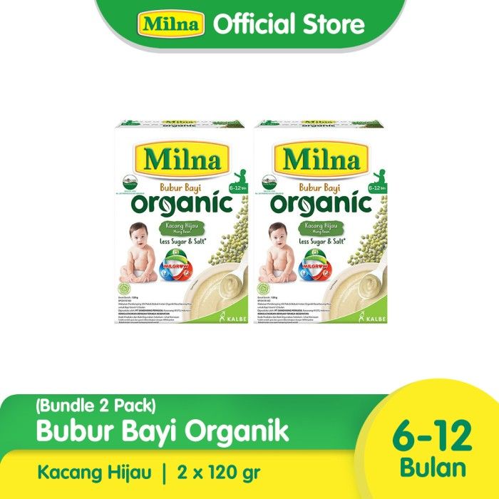 Milna Bubur Organik 6+ Kacang Hijau 120G (2 Pack) - 1