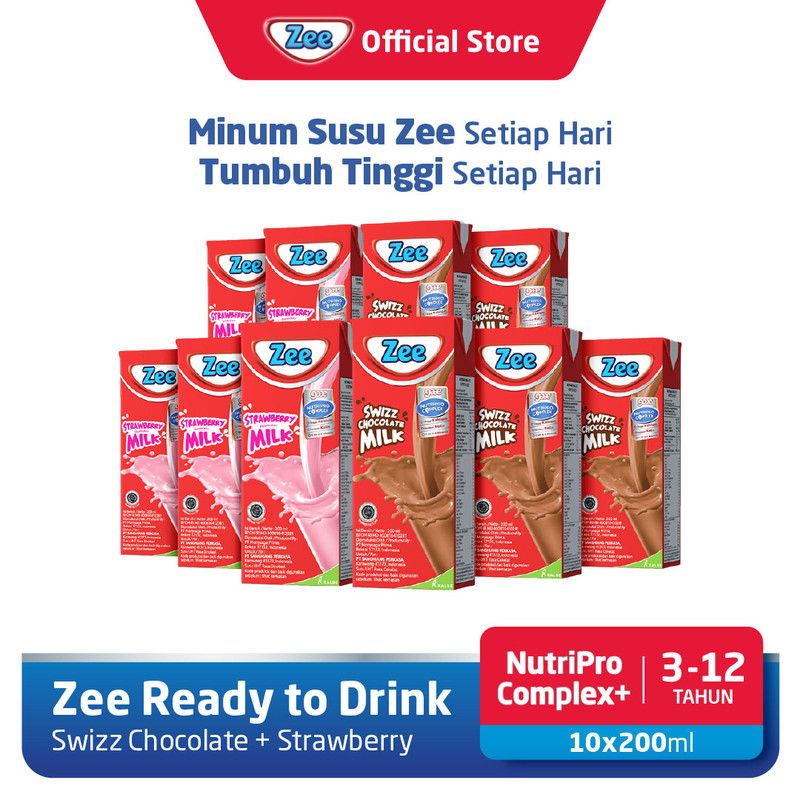 Zee UHT Swizz Chocolate Milk 5x200ml + Strawberry Milk Shake 5x200ml - 1